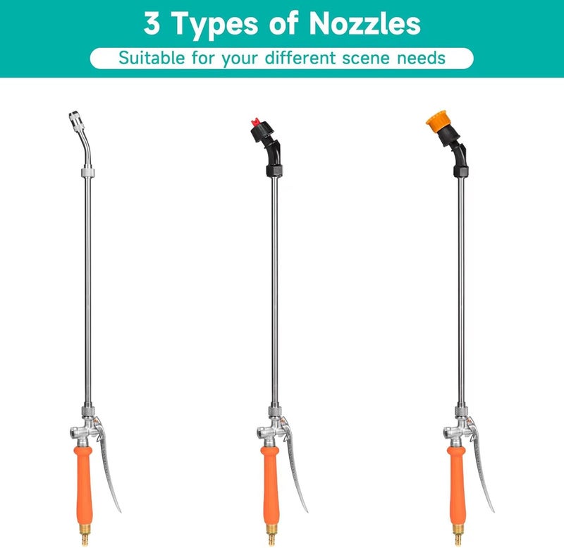 VanPet All Metal Sprayer Wand with 3 Types of Nozzles, Fan Nozzle Replacement Sprayer Wand, Stainless Steel Sprayer Wand with 1/4" & 3/8" Brass Barb and 2 Hose Clamps (3 Nozzles 29 Inches Sprayer Wand) - Image 3